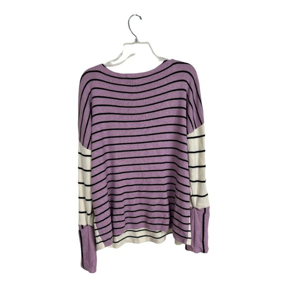 Anthropologie Faye Striped Sweater Purple White SZ L slouchy Alpaca Wool Cotton - Picture 3 of 6